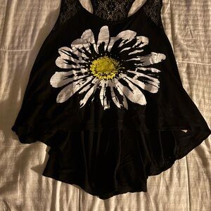 Julie's Closet Black Tank with White and Yellow Floral Print